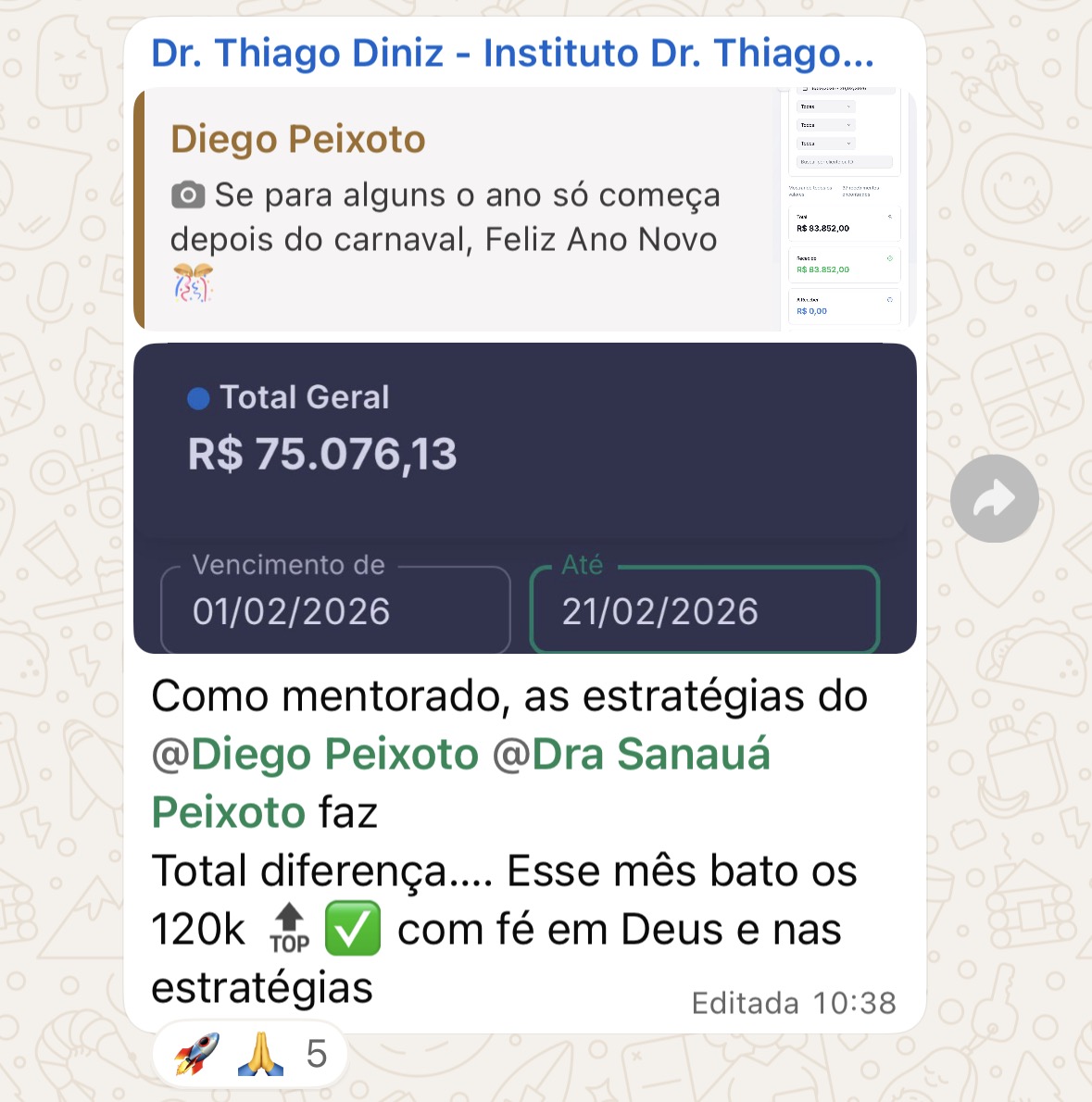 Dr. Thiago Diniz: R$75 mil em fevereiro, meta de 120k no mês